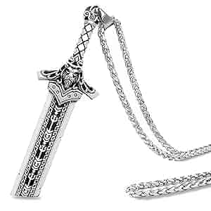 ZiWuark Mens Broken Sword Necklace Lion Head Knight Dragon